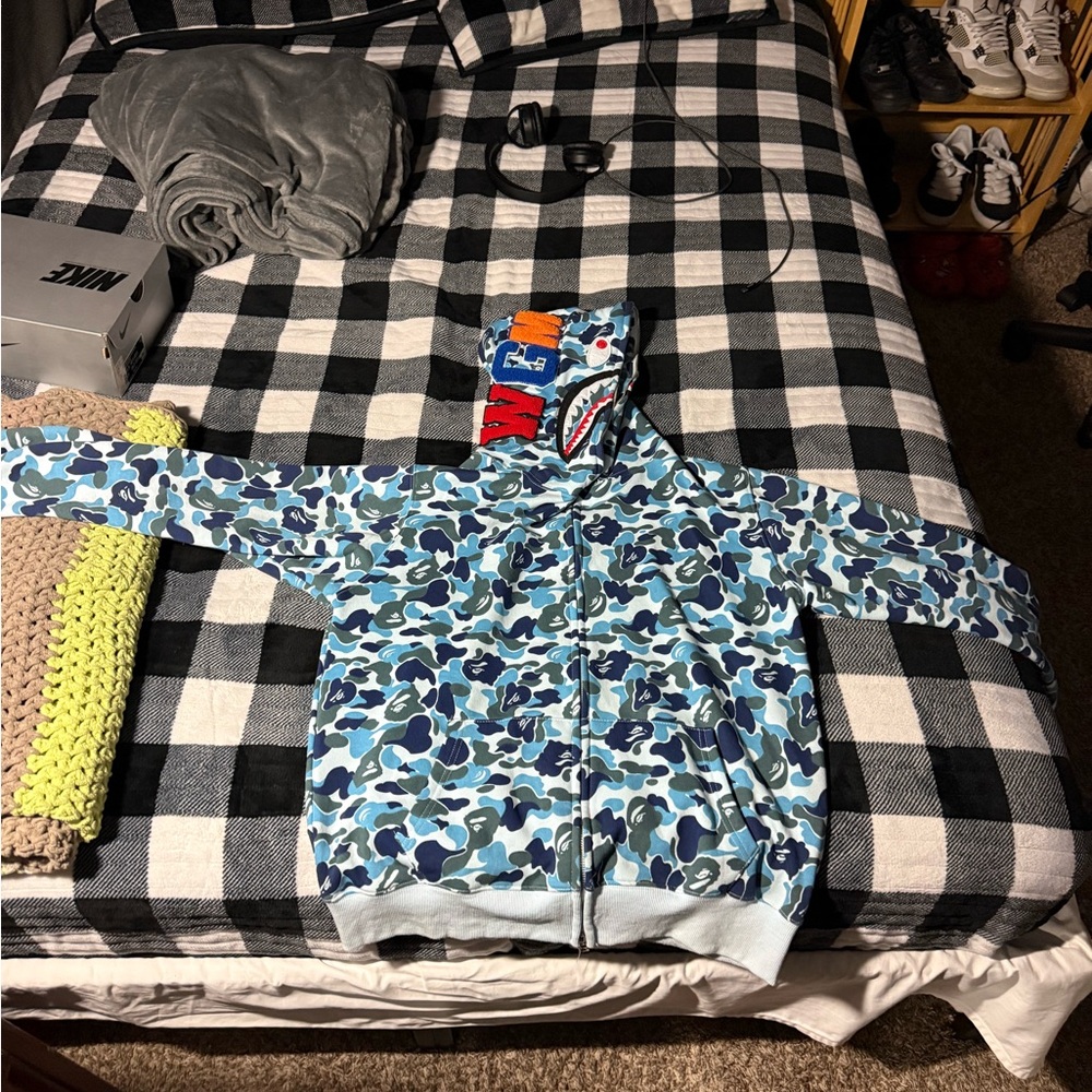 blue bape hoodie.